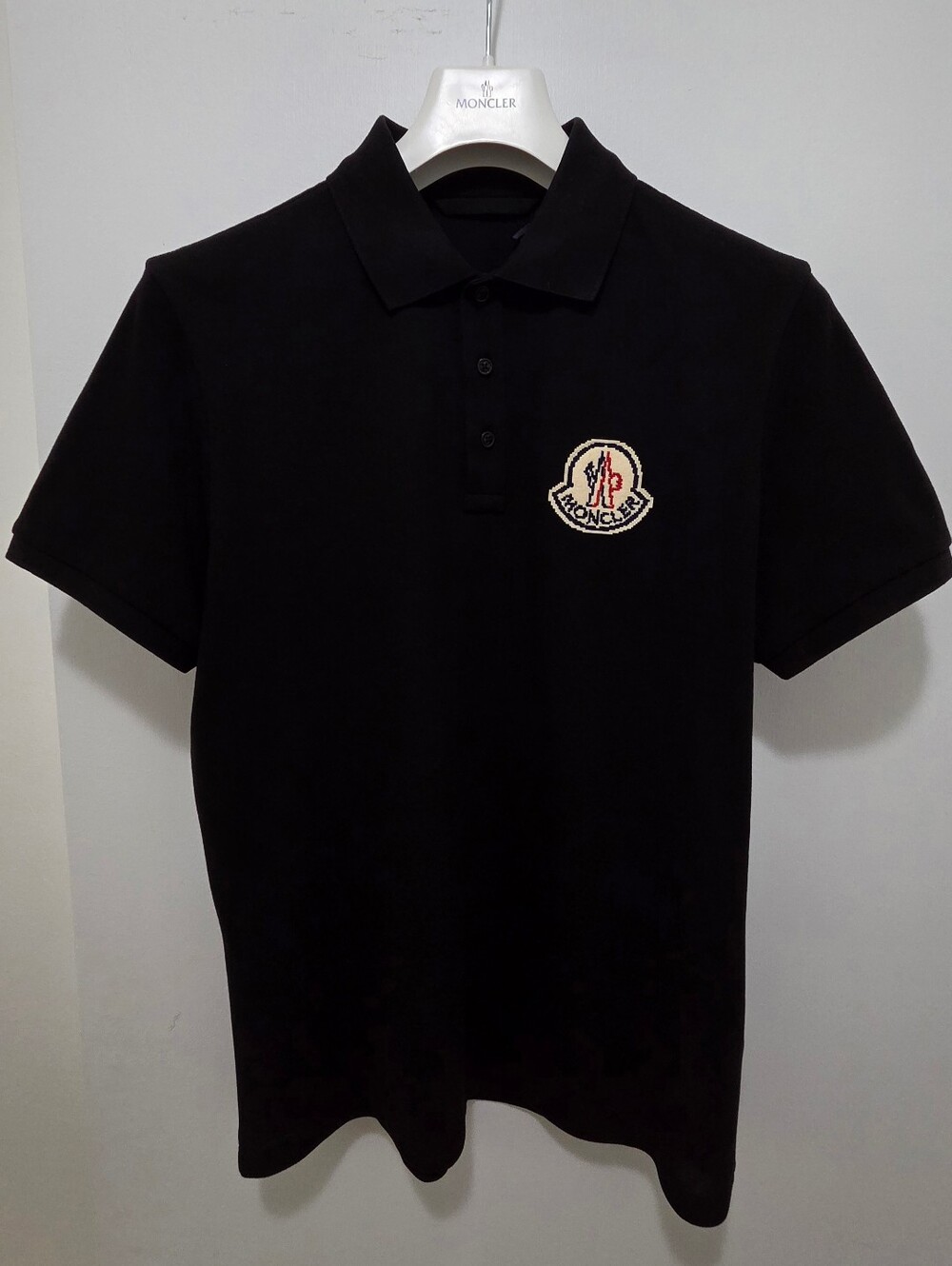 Moncler Short Sleeve Polo with Large Embroidered Logo Size Medium